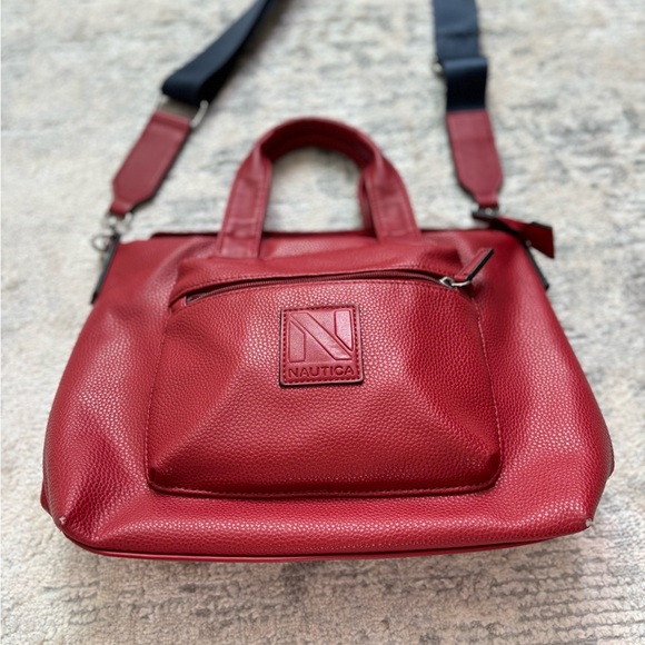 Nautica Red-Burgundy Cabin Fever Med Faux Leather Satchel Silver Tone Hardware - Picture 5 of 15